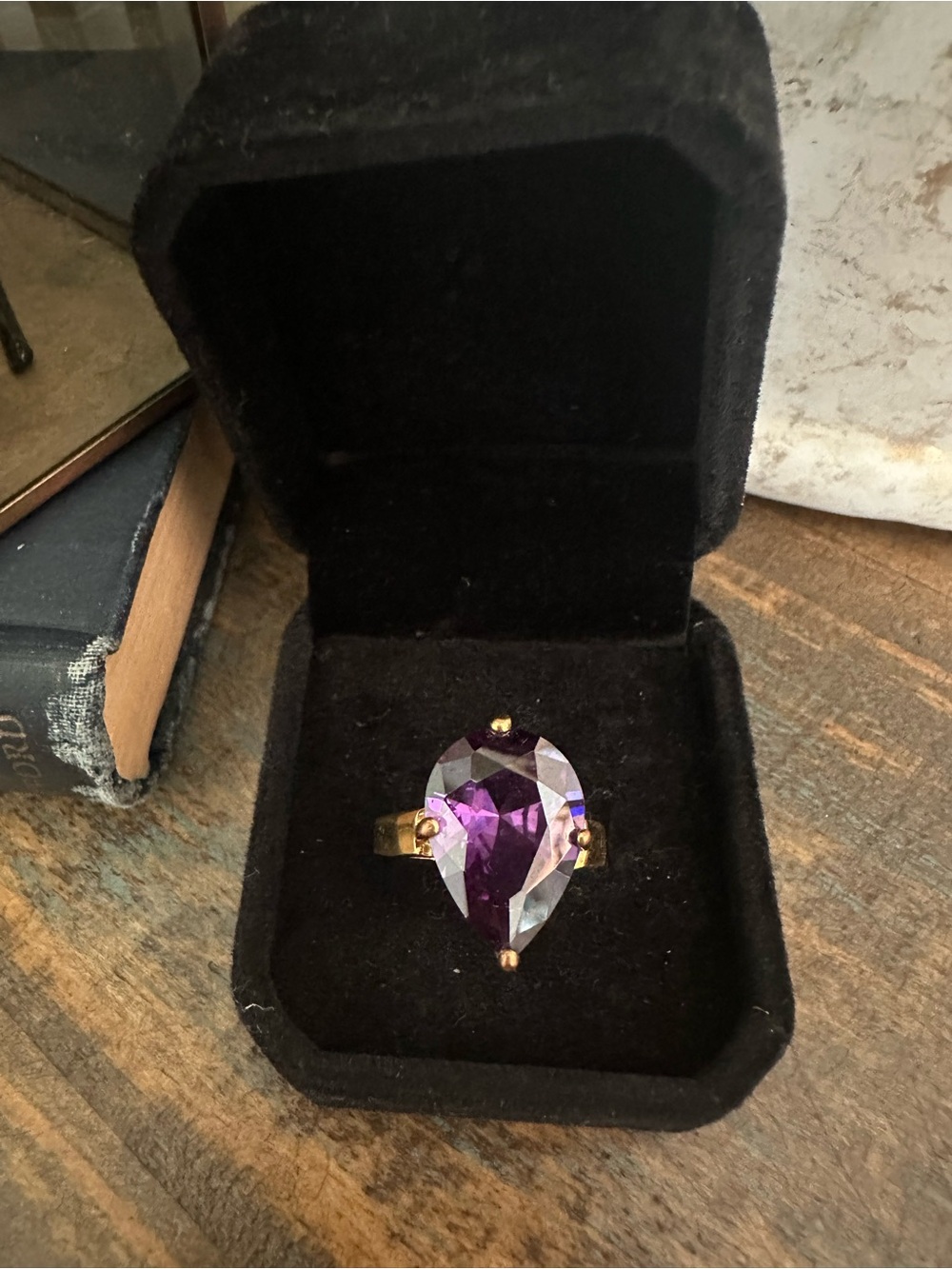 Gold Ring with Pear-Shaped Purple Gemstone